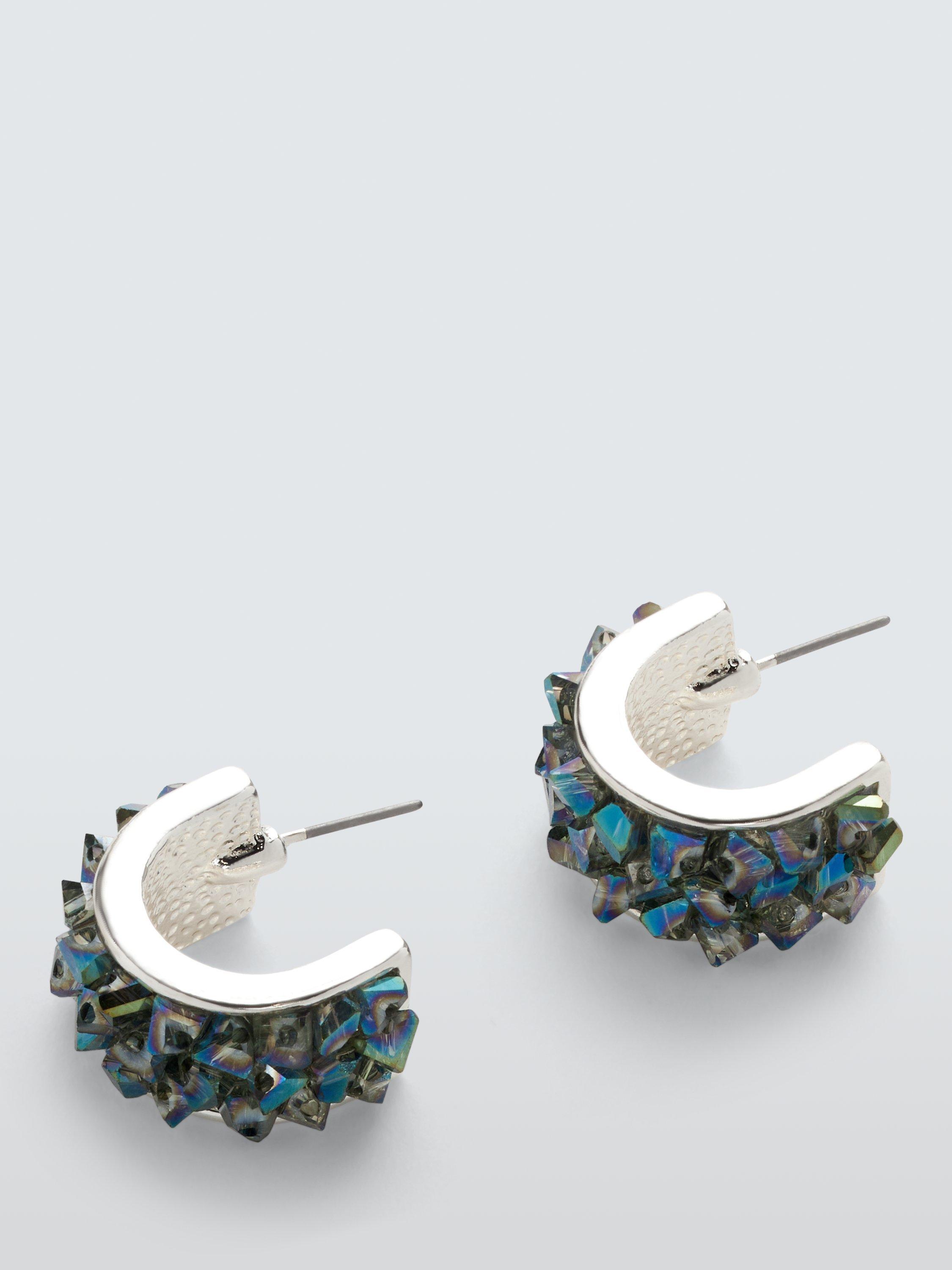 John Lewis Chip Stone Half Hoop Earrings Silver Blue