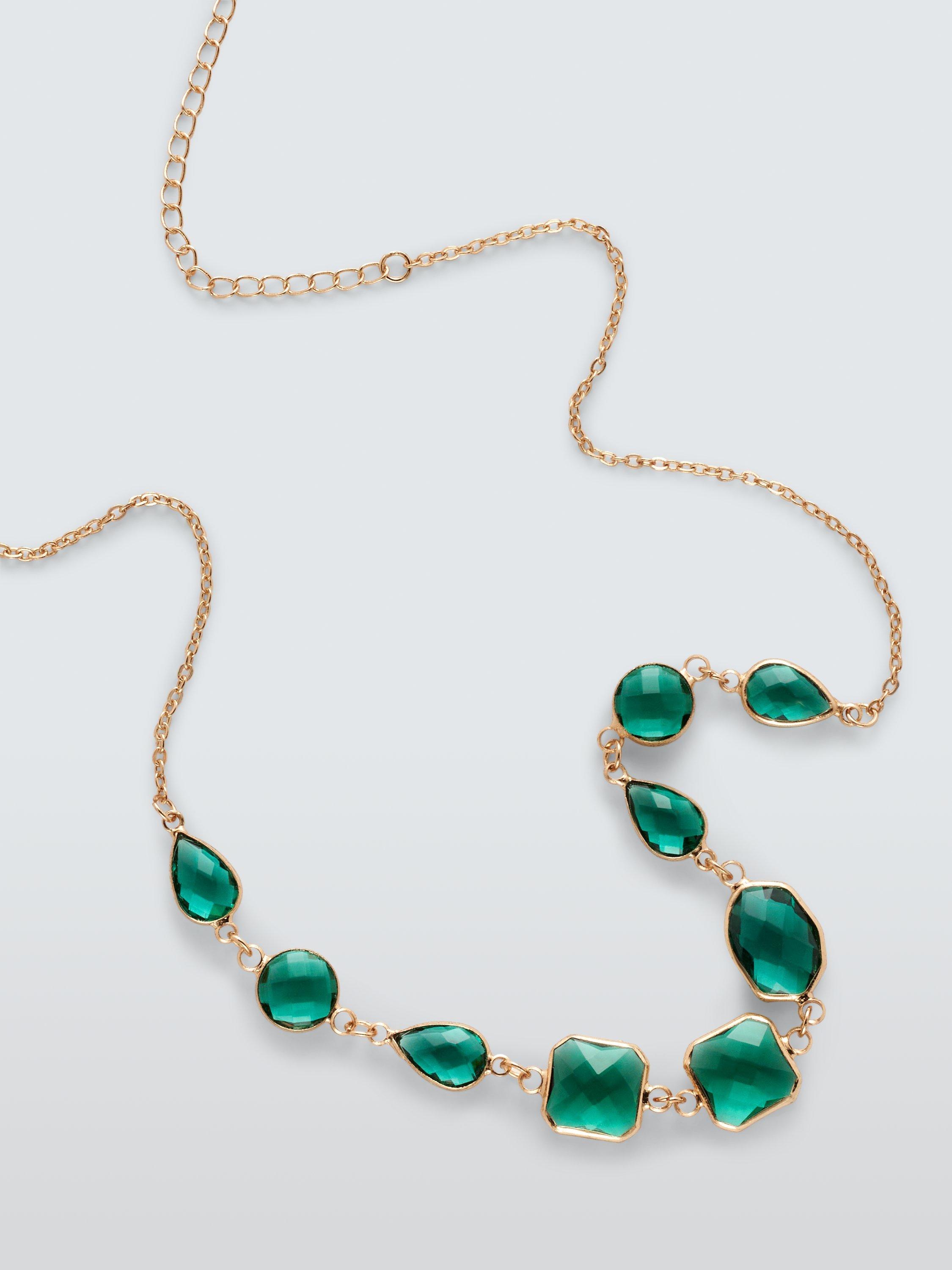 John Lewis Mixed Shape Chain Necklace Gold Emerald