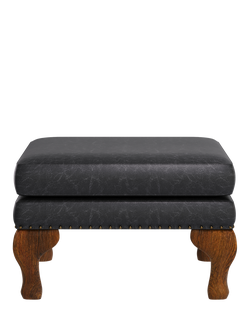 John Lewis Compton Leather Footstool, Dark Leg, Galveston Black