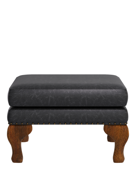 John Lewis Compton Leather Footstool, Dark Leg, Galveston Black