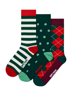 Happy Socks Lite Argyle Socks, Pack of 3, Multi, Multi
