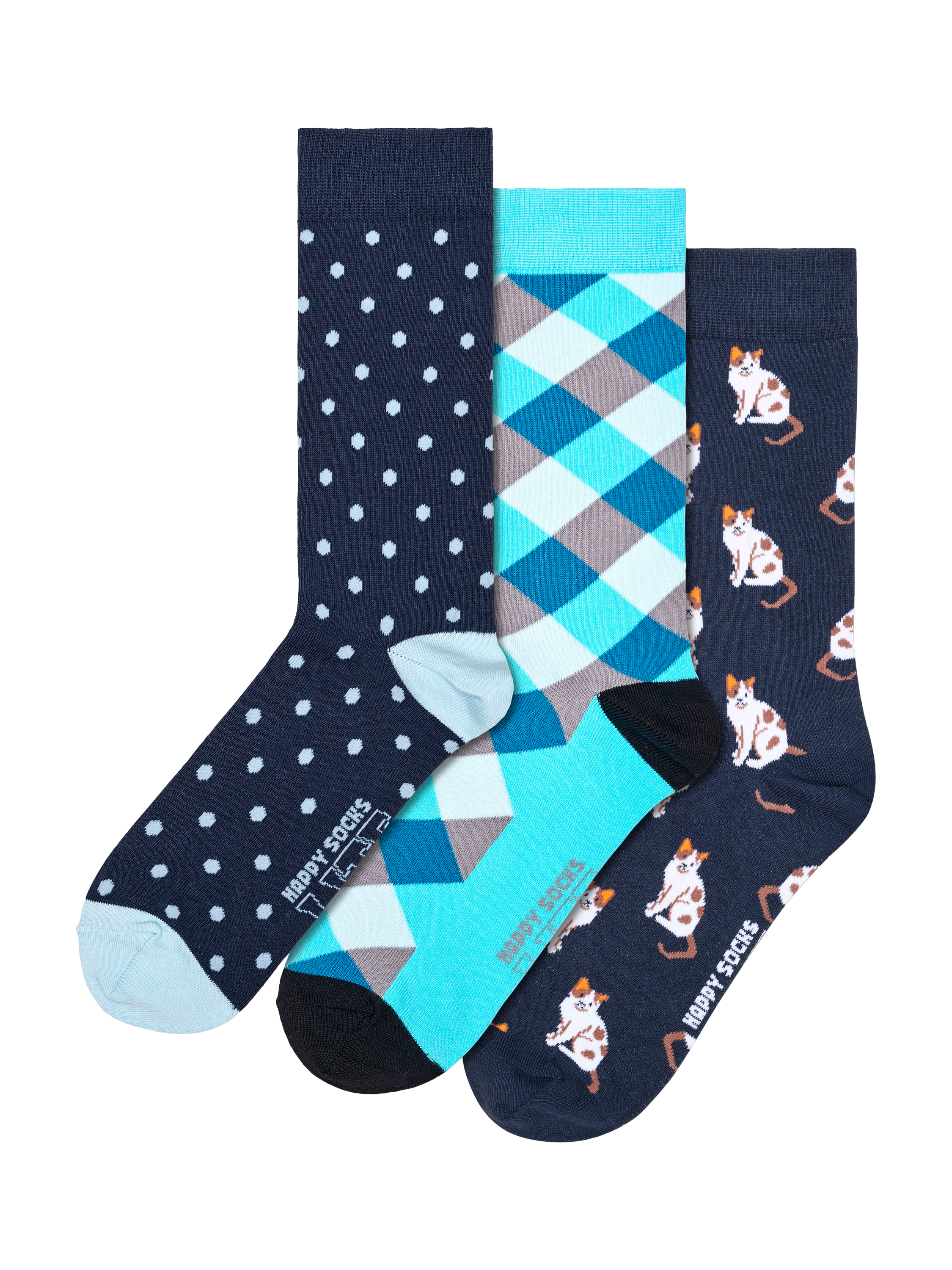Product image 1 of 4, which shows Happy Socks Lite Cat Socks, Pack of 3, Multi