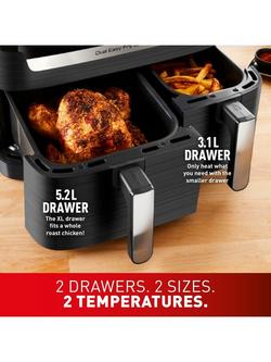 Tefal Easy Fry Dual Drawer Air Fryer, 8.3L, Black - view 2, Black