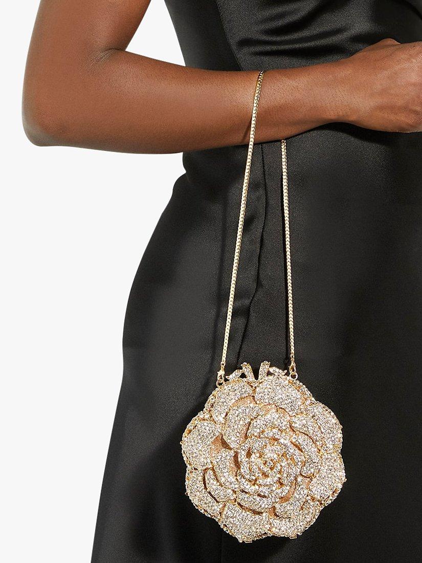 Dune BLING Floral Diamante Embellished Clutch Bag, Gold