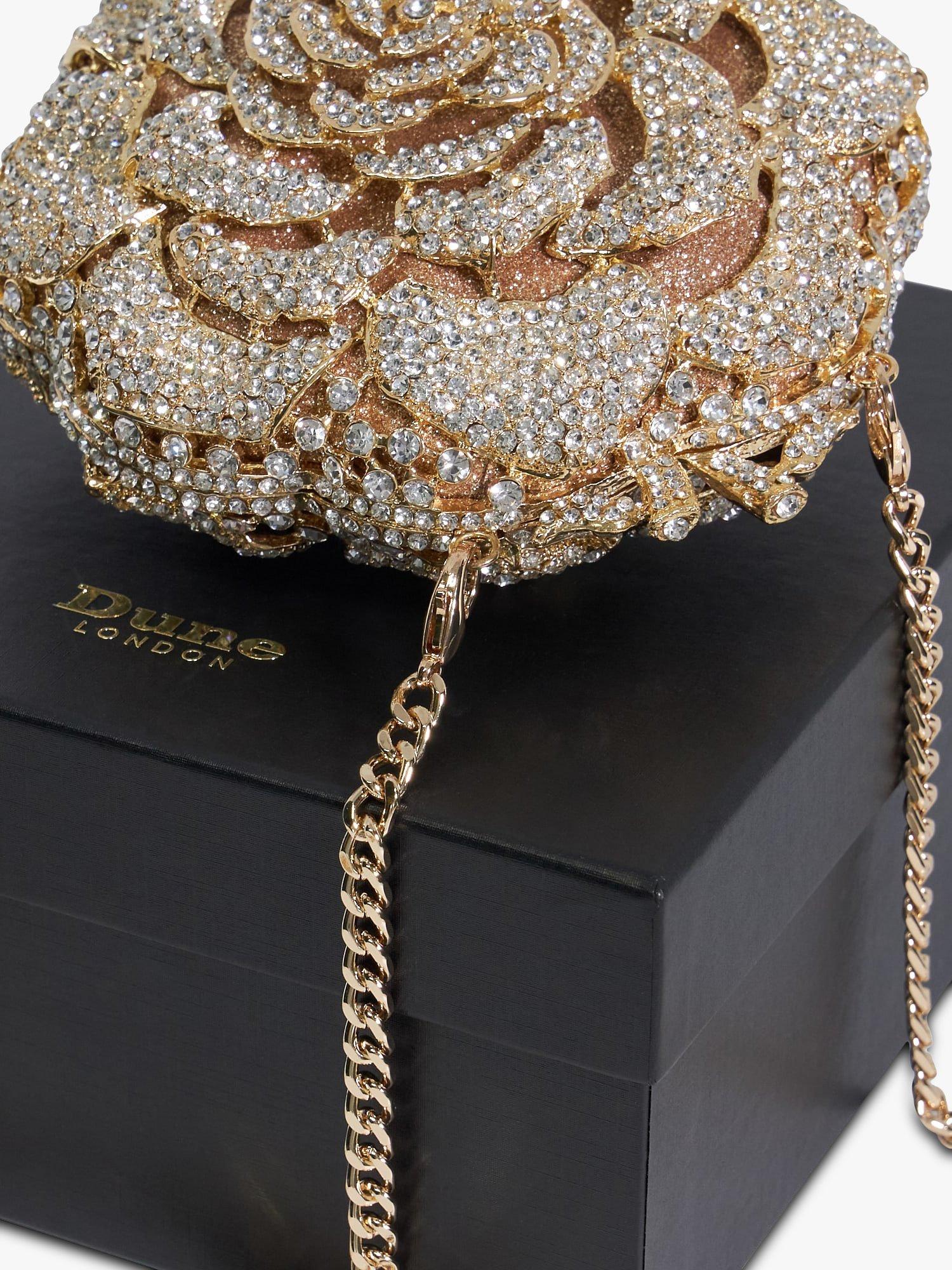 Dune BLING Floral Diamante Embellished Clutch Bag, Gold