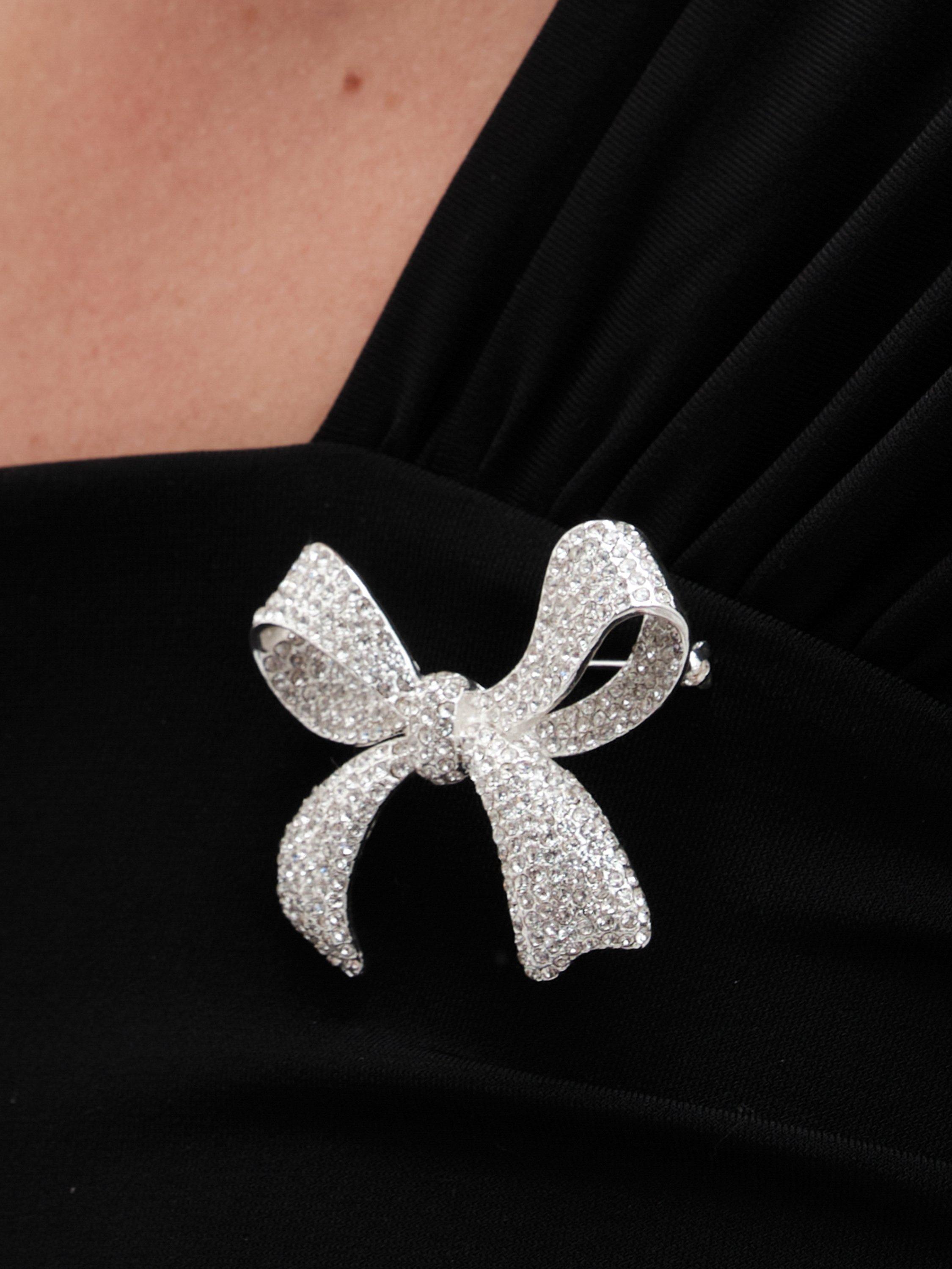 Product image 2 of 3, which shows Jon Richard Crystal Bow Brooch, Silver