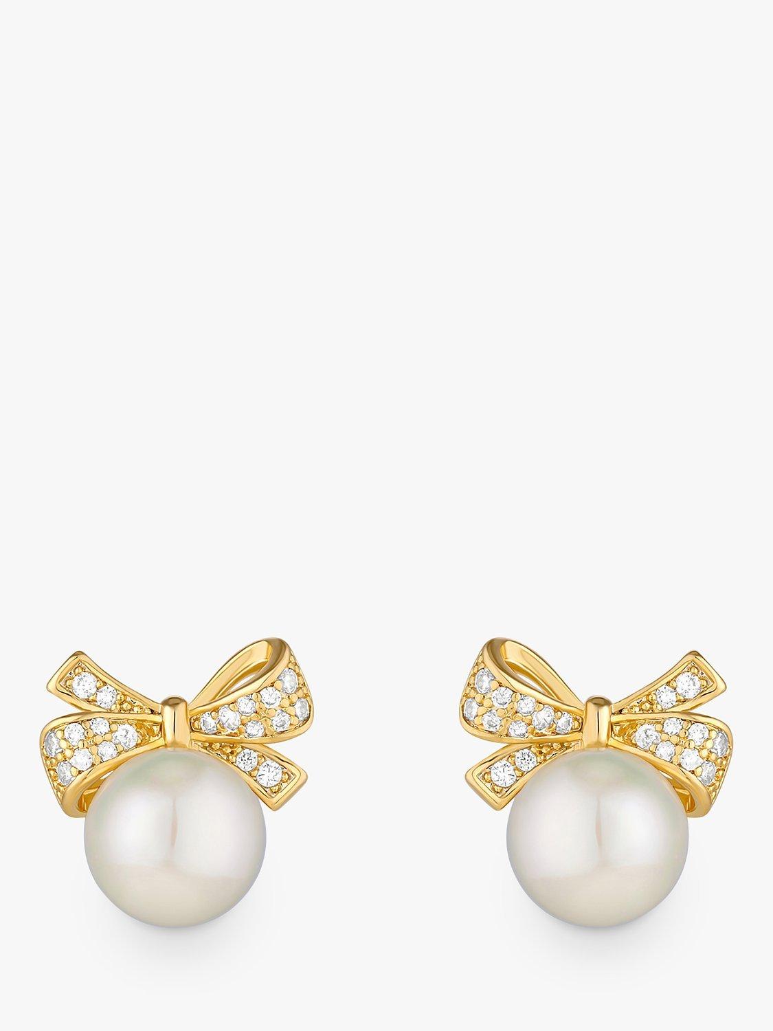 Product image 1 of 2, which shows Jon Richard Cubic Zirconia And Pearl Bow Earrings, Gold