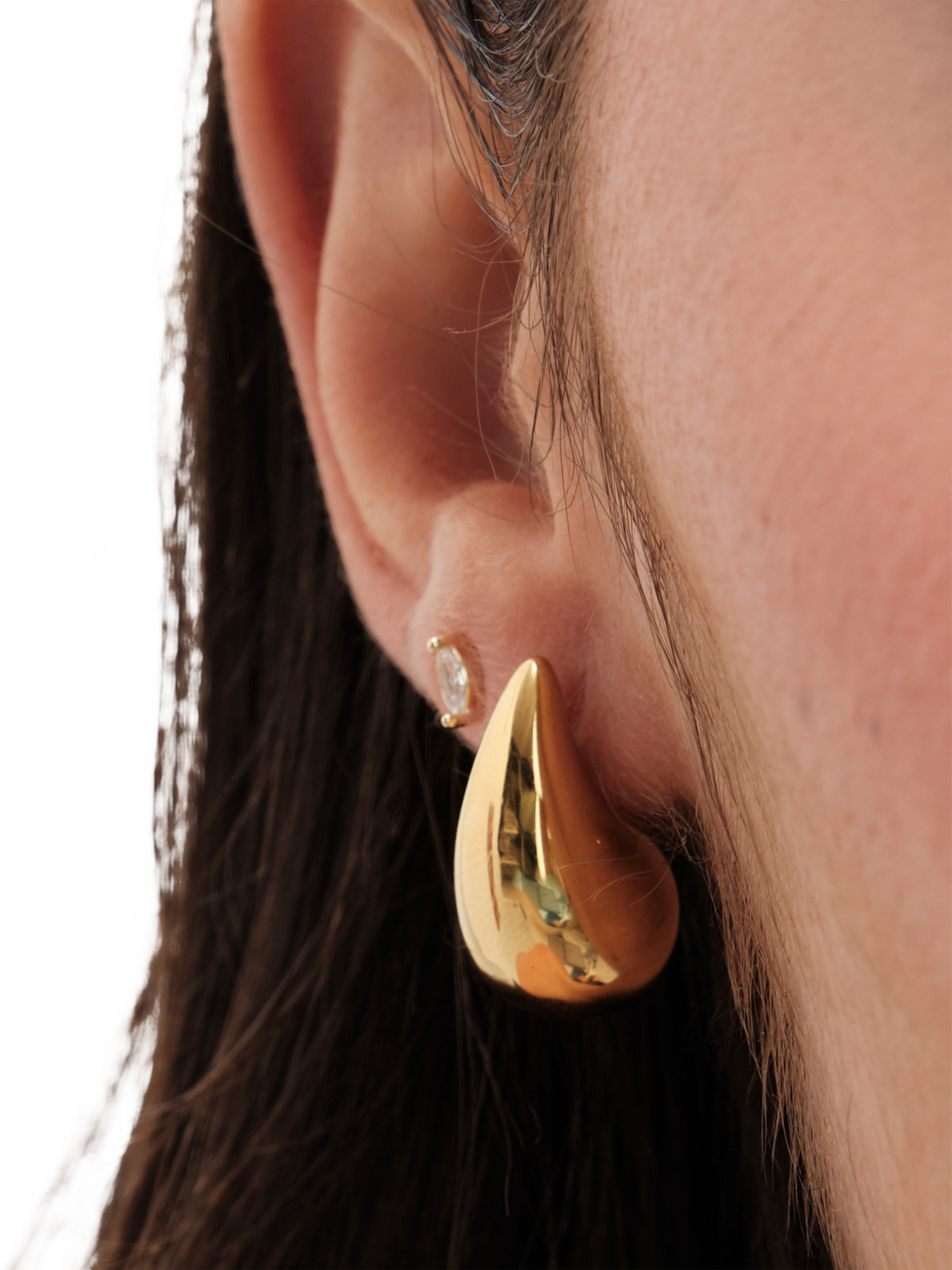 Product image 3 of 4, which shows Jon Richard Done Teardrop Stud Earrings, Gold