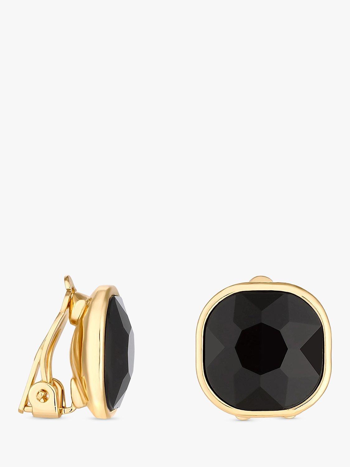 Product image 1 of 3, which shows Jon Richard Jet Stone Clip-On Stud Earrings, Gold