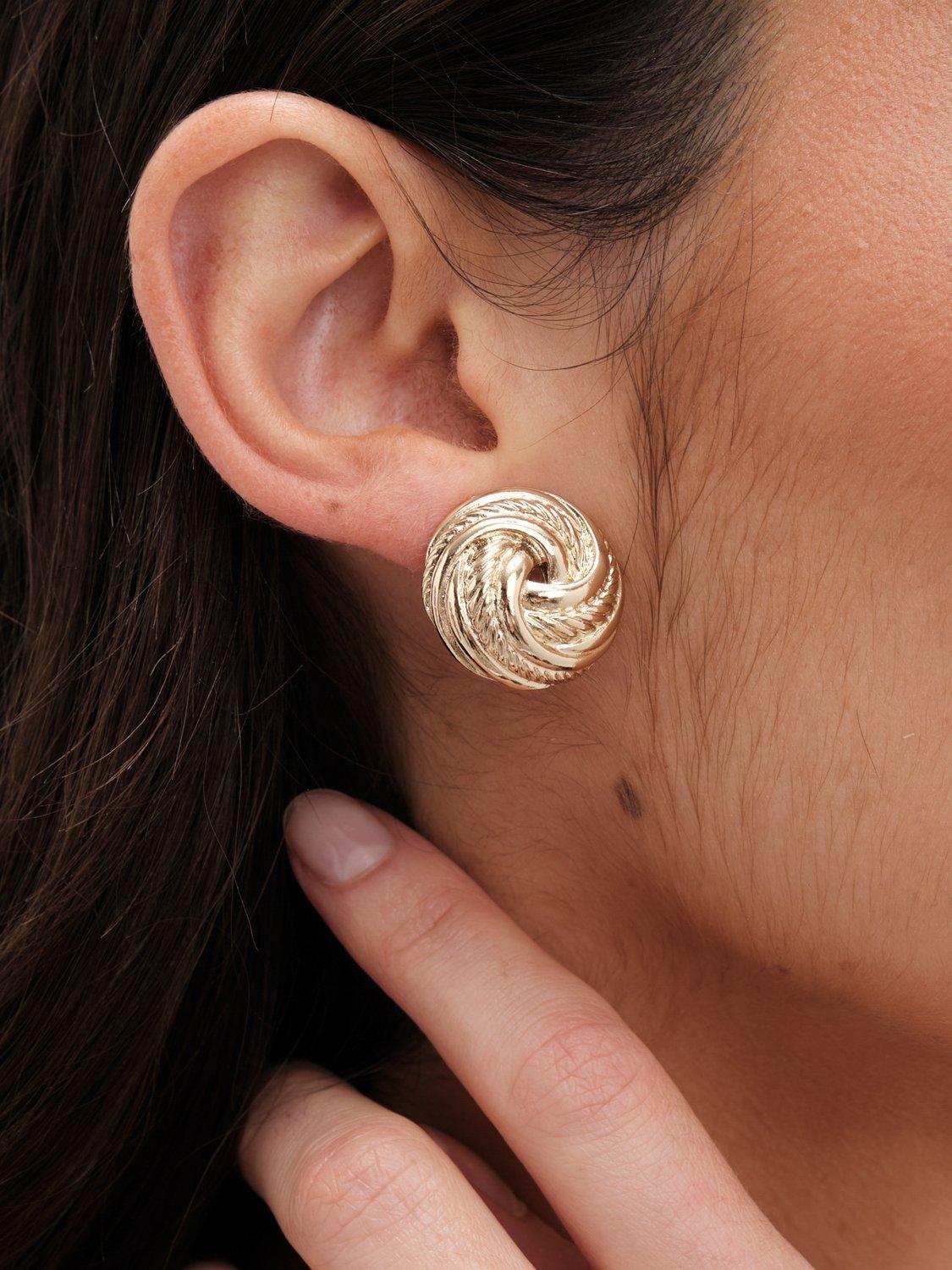 Product image 3 of 4, which shows Jon Richard Vintage Inspired Knot Stud Clip-On Earrings, Gold