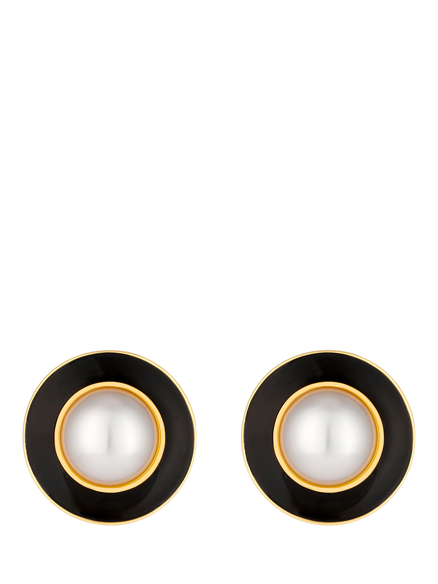 Product image 1 of 4, which shows Jon Richard Vintage Inspired Pearl & Enamel Clip-On Stud Earrings, Gold