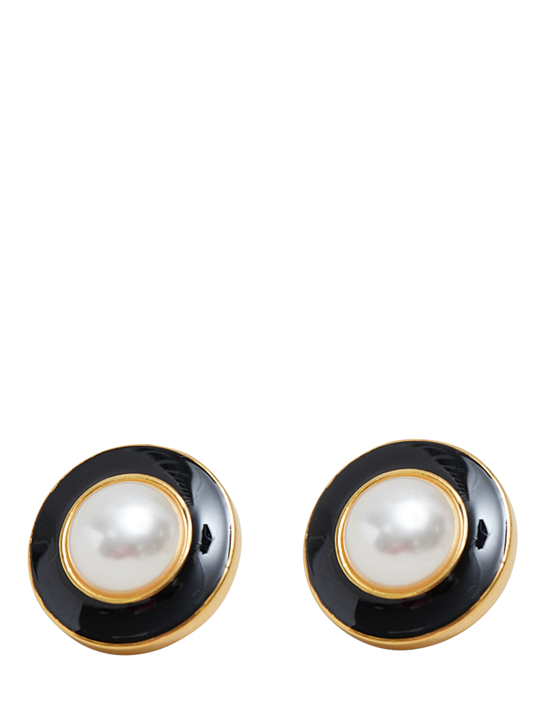 Product image 3 of 4, which shows Jon Richard Vintage Inspired Pearl & Enamel Clip-On Stud Earrings, Gold
