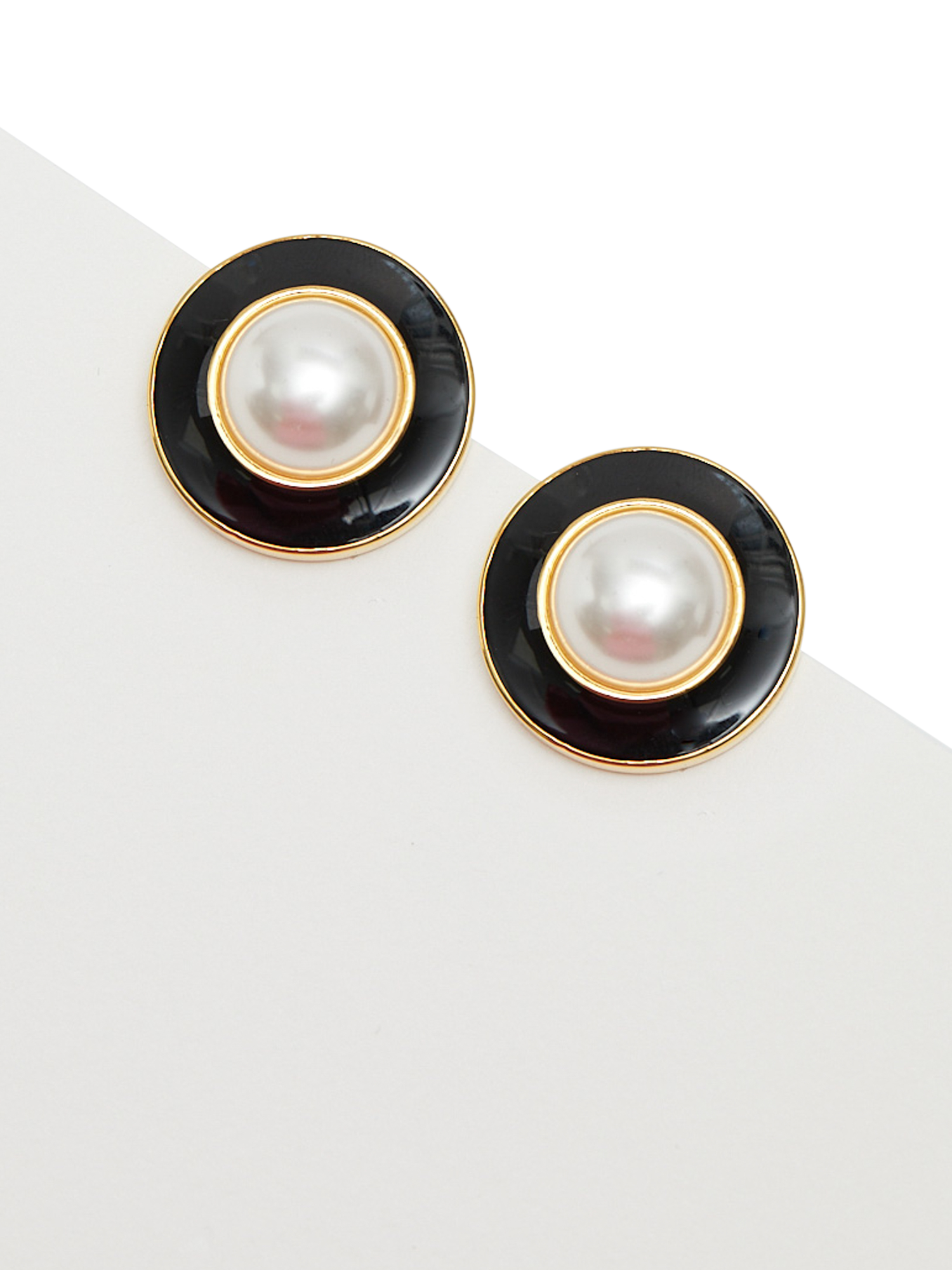 Product image 4 of 4, which shows Jon Richard Vintage Inspired Pearl & Enamel Clip-On Stud Earrings, Gold
