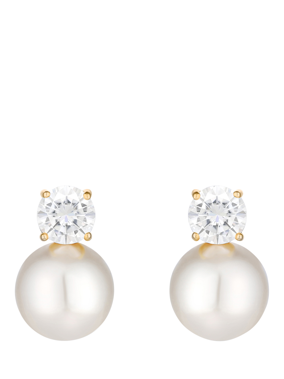 Product image 1 of 3, which shows Jon Richard Crystal & Pearl Drop Earrings, Gold/White
