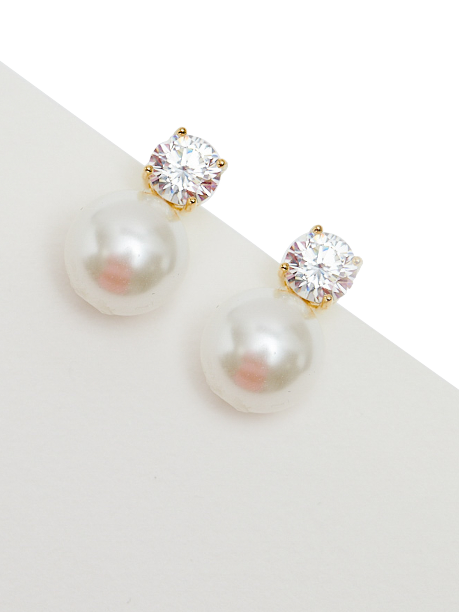 Product image 2 of 3, which shows Jon Richard Crystal & Pearl Drop Earrings, Gold/White