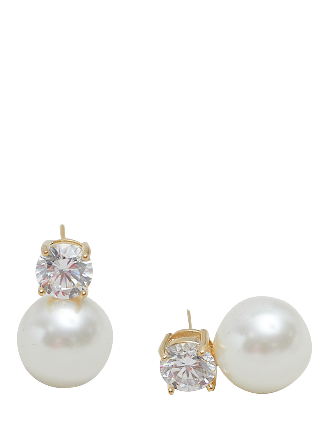 Product image 3 of 3, which shows Jon Richard Crystal & Pearl Drop Earrings, Gold/White