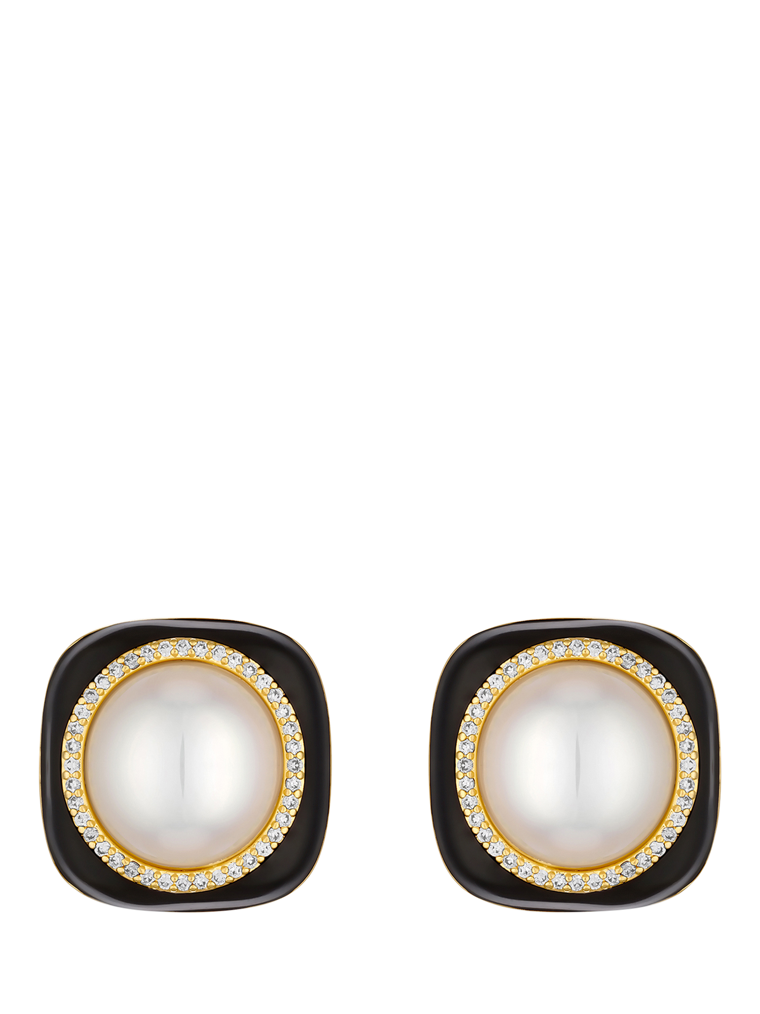 Product image 1 of 4, which shows Jon Richard Jet & Pearl Earrings, Gold