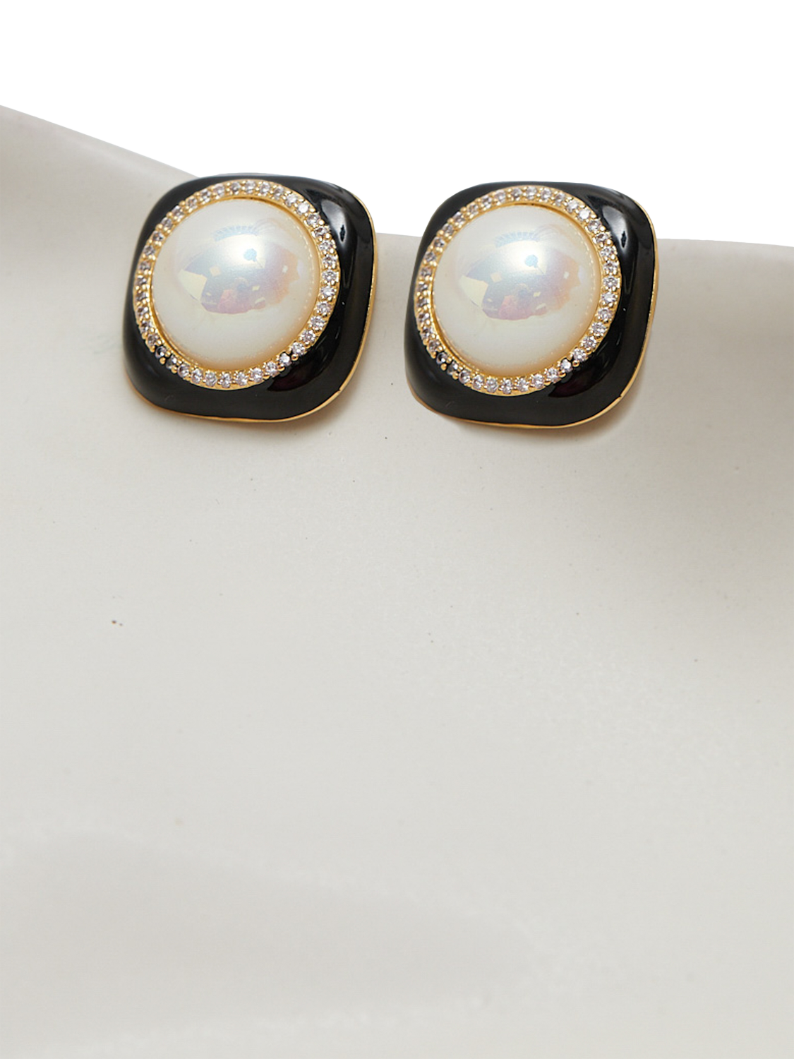 Product image 4 of 4, which shows Jon Richard Jet & Pearl Earrings, Gold