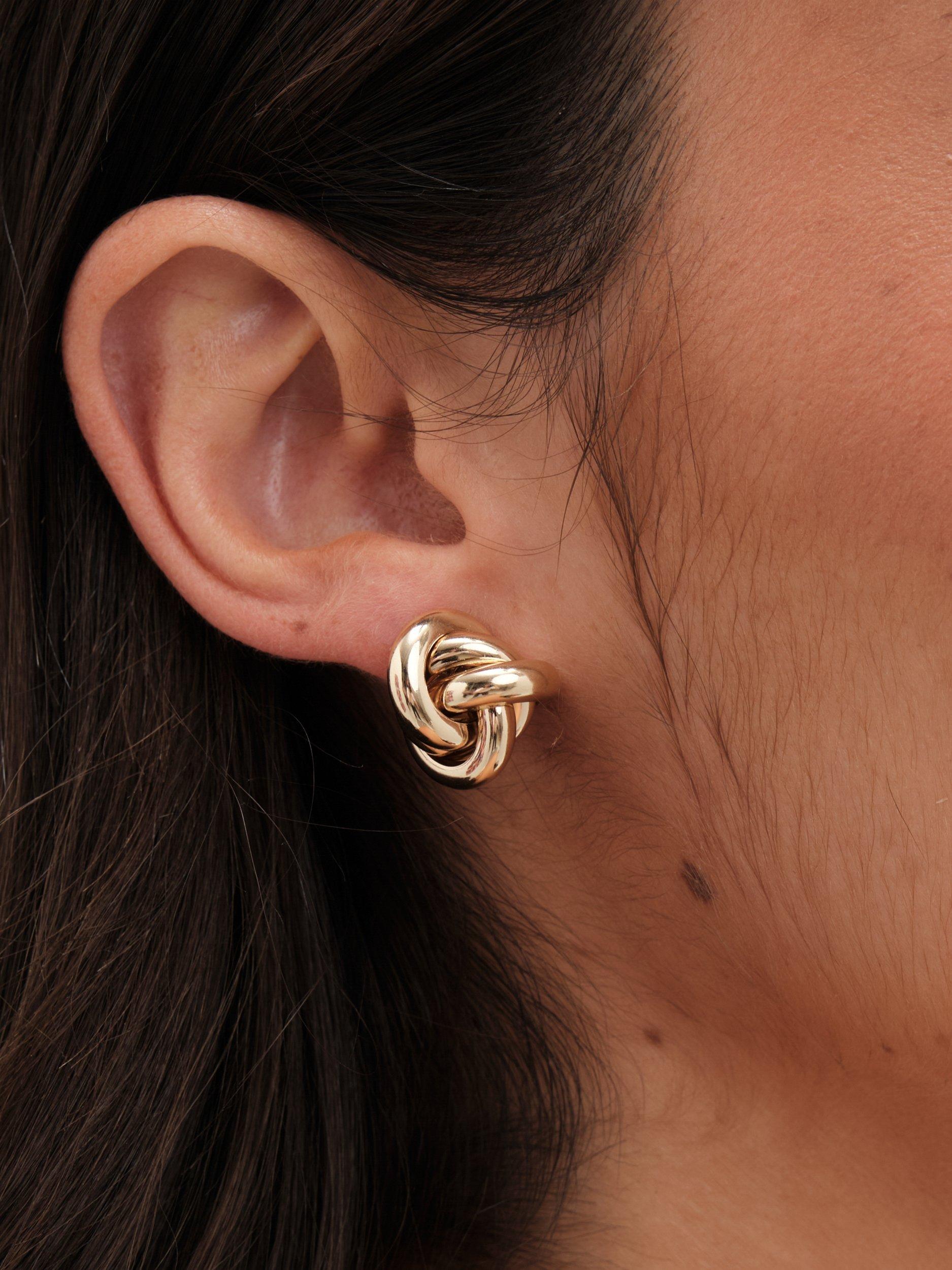 Product image 2 of 3, which shows Jon Richard Vintage Inspired Knot Stud Earrings, Gold