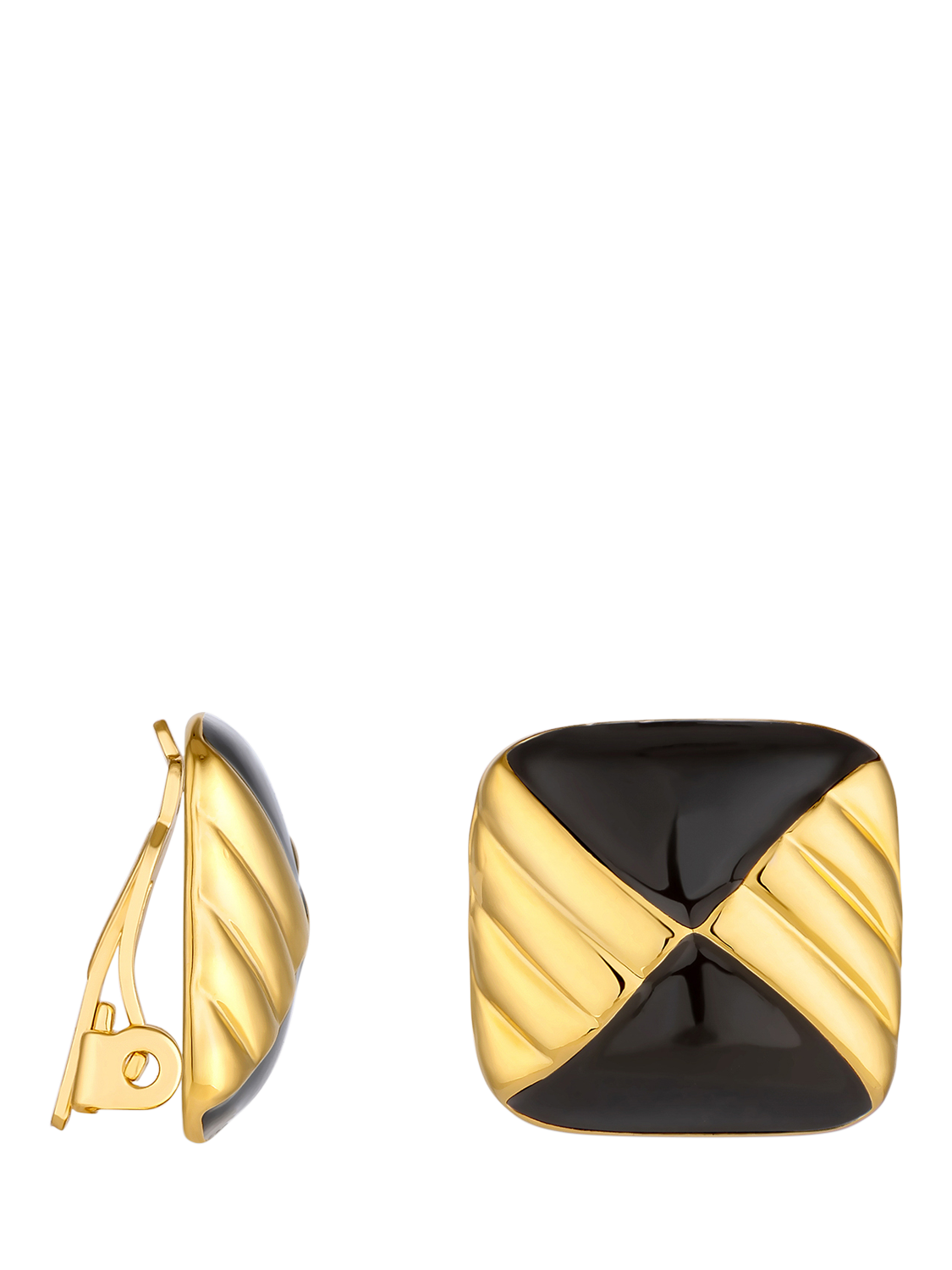 Product image 1 of 3, which shows Jon Richard Vintage Inspired Jet Enamel Clip-On Earrings, Gold