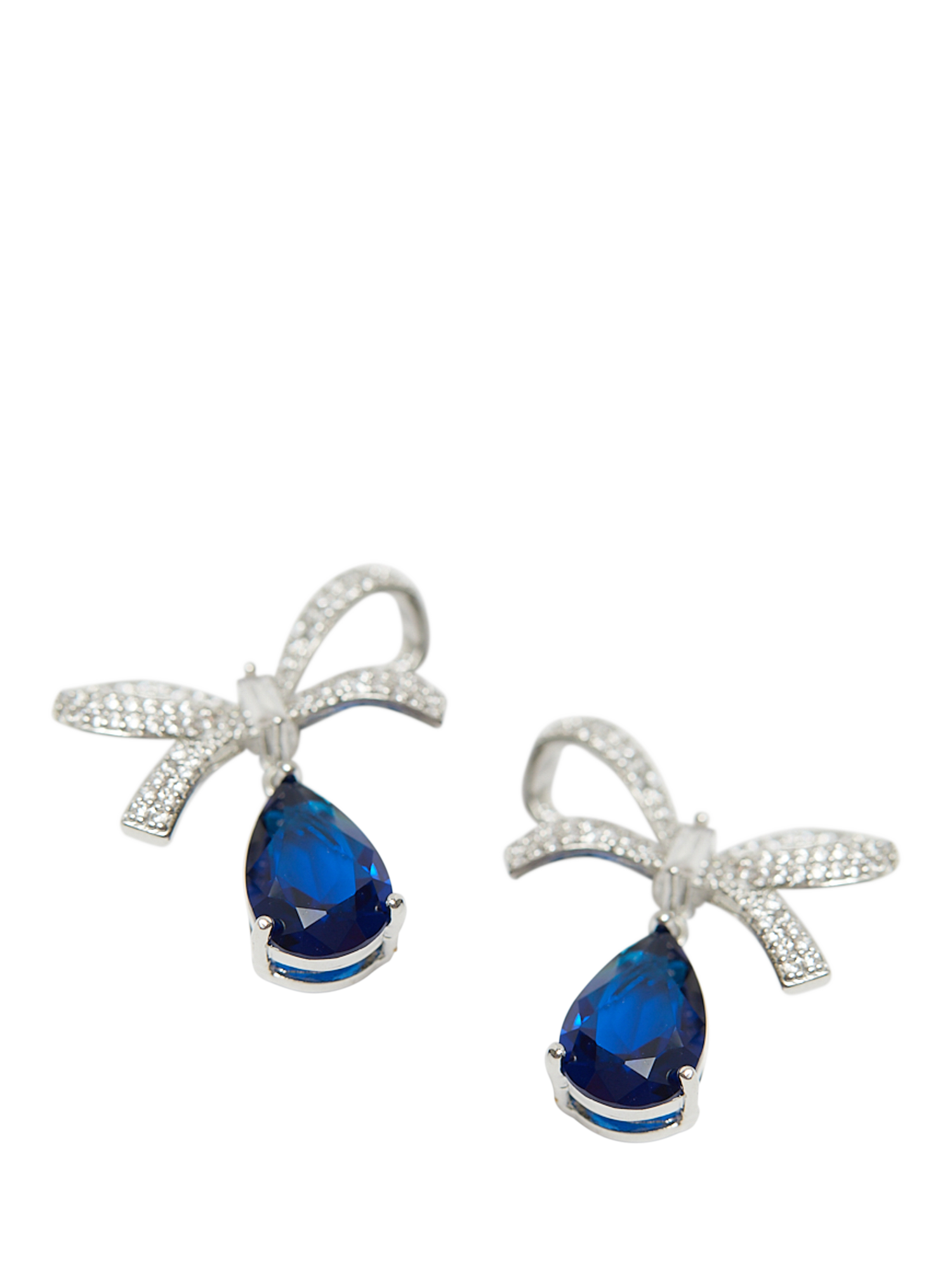 Product image 4 of 4, which shows Jon Richard Cubic Zirconia Bow & Blue Peardrop Earrings, Silver