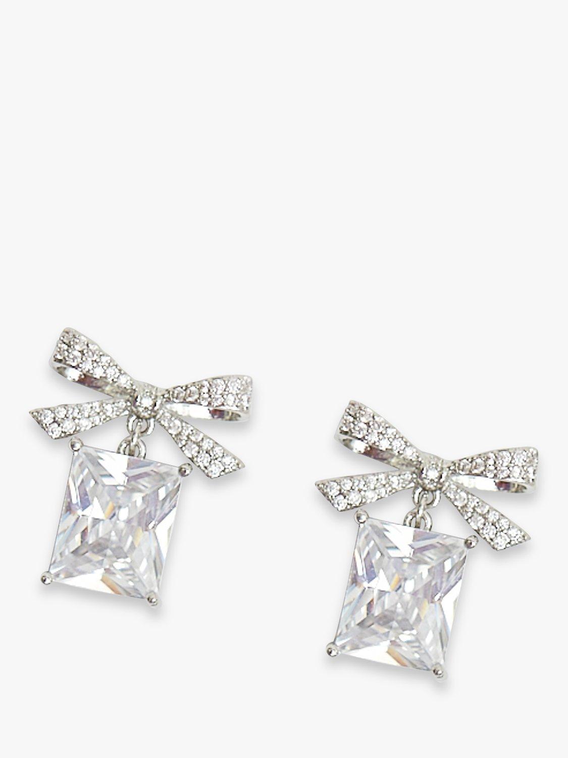 Product image 2 of 2, which shows Jon Richard Cubic Zirconia Bow Drop Earrings, Silver