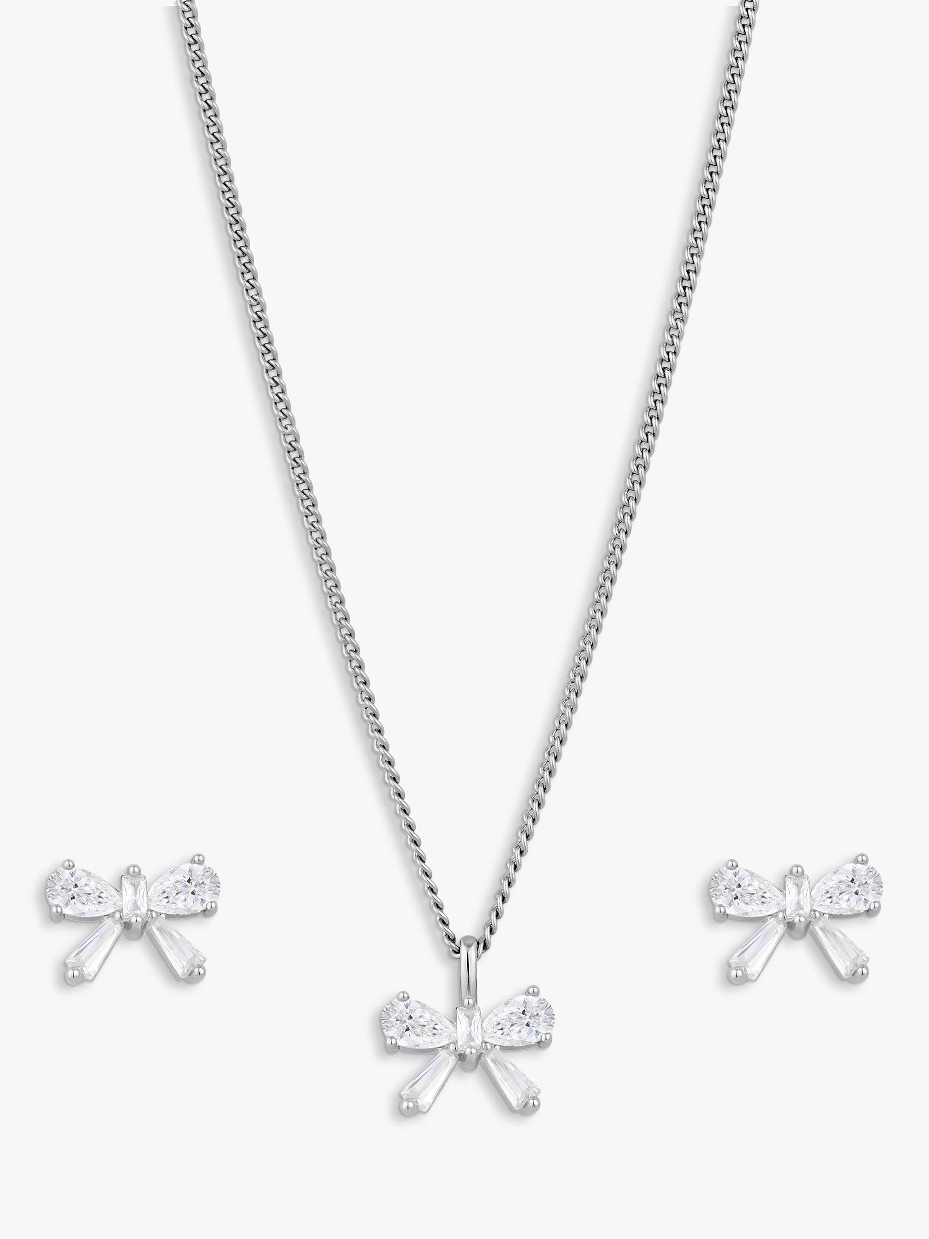 Product image 1 of 3, which shows Jon Richard Bow Pendant Necklace and Stud Earrings Set, Silver