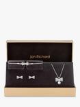 Jon Richard Crystal Bow & Pearl Bracelet, Pendant Necklace and Stud Earrings Jewellery Set, Silver