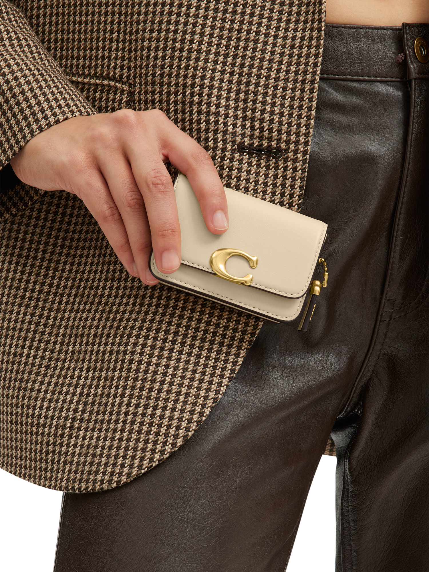 Product image 2 of 3, which shows Coach Leather Mini Belt Gold Hardware Bag, B4/Ivory