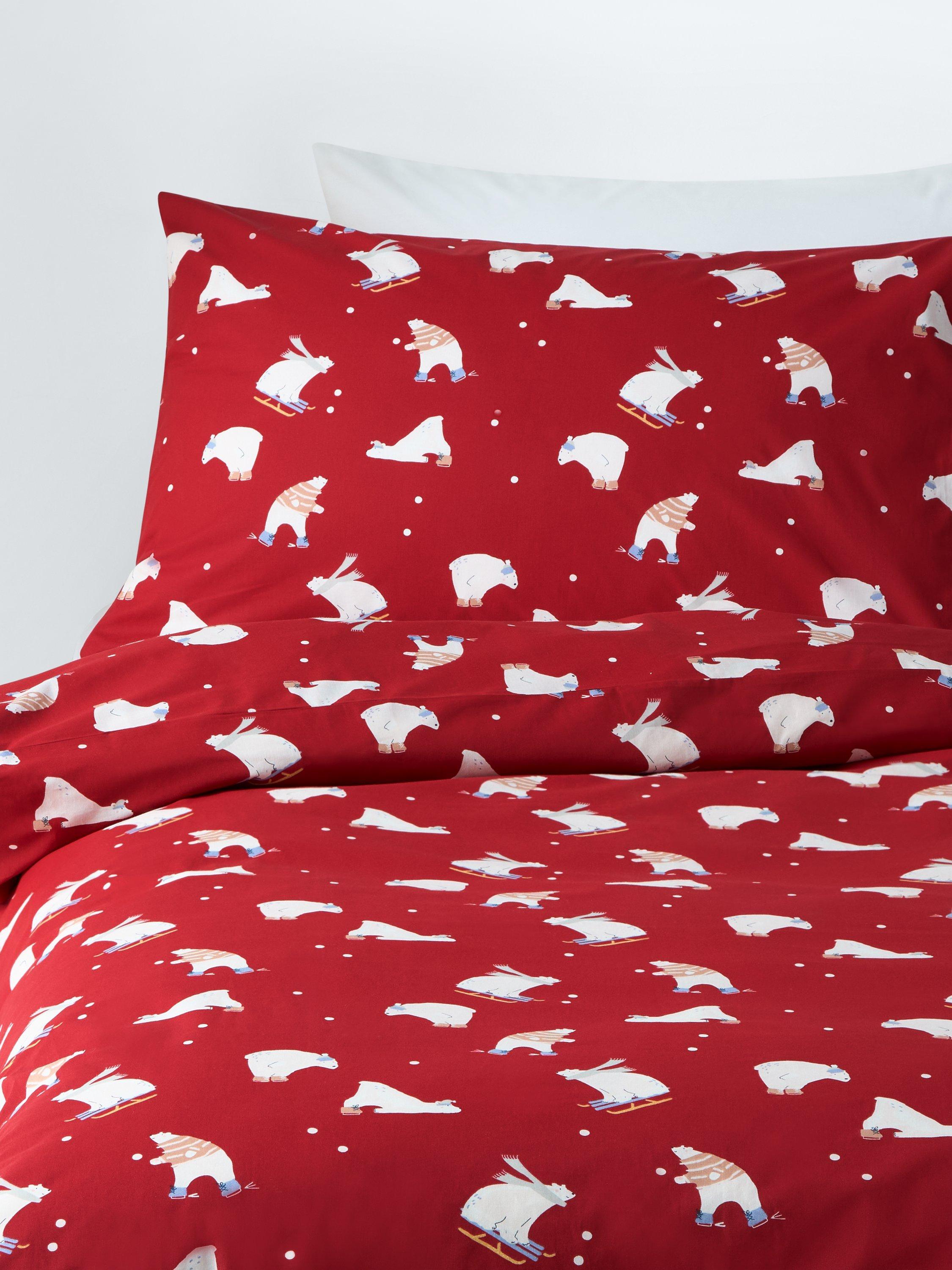 John Lewis Kids' Christmas Polar Bear Ski Cotton Duvet Cover and Pillowcase Set