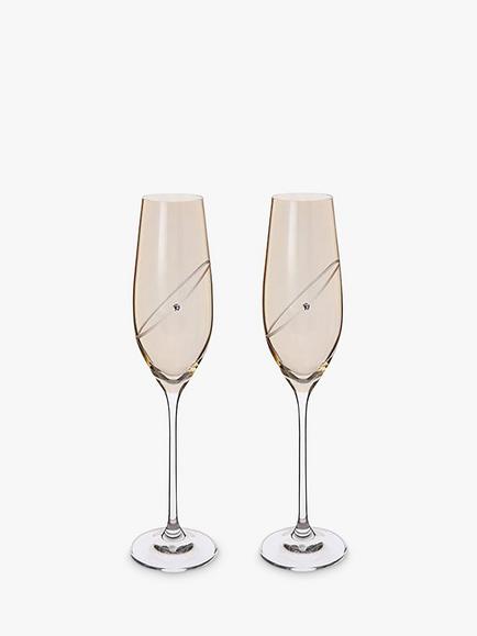 Dartington Crystal Glitz Celebration Champagne Glass Flute, Set of 2, 330ml, Gold, Gold