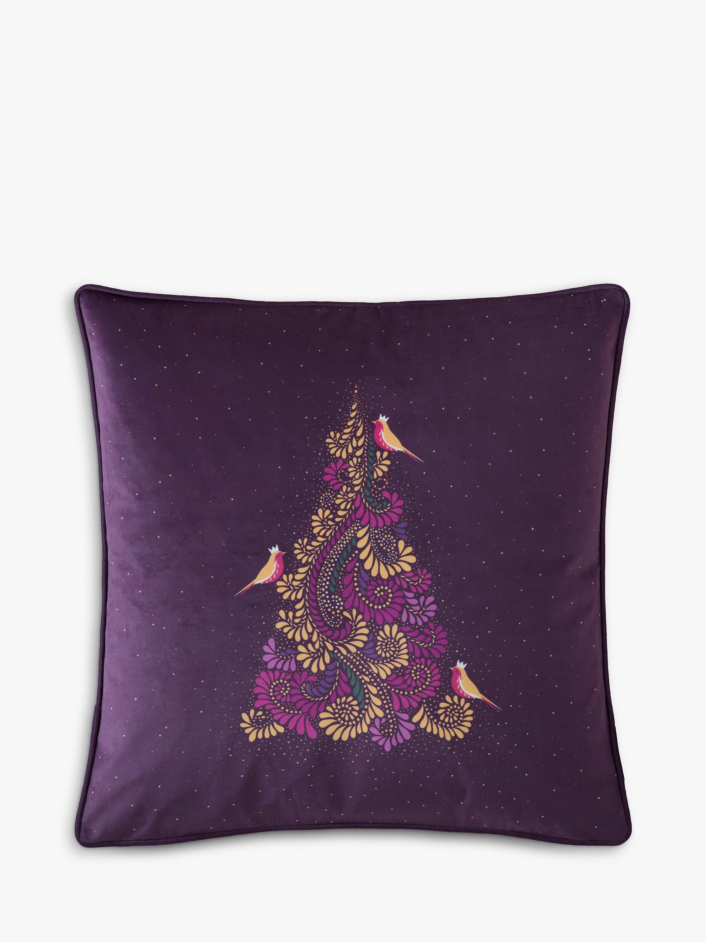 Sara Miller Filigree Tree Christmas Cushion Deep Plum