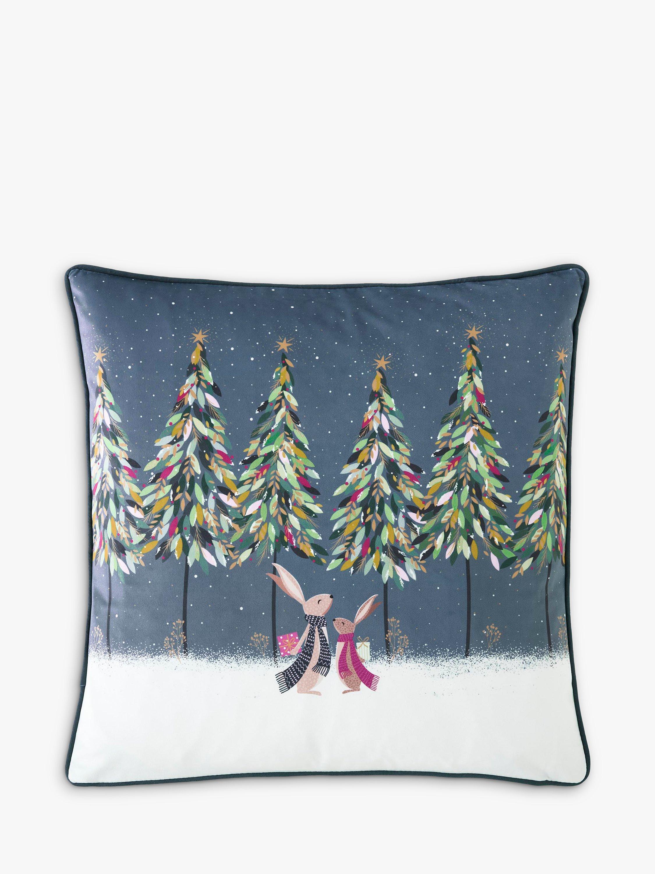 Sara Miller Woodland Tales Rabbits Christmas Cushion, Multi