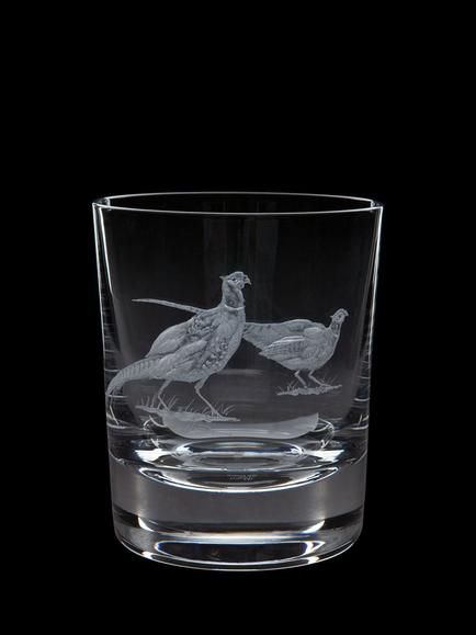 Dartington Crystal Pheasant Hand Engraved Glass Tumbler, 300ml, Clear, Clear