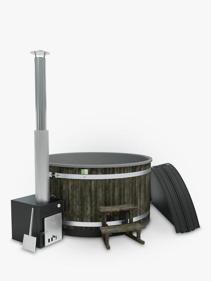 Kirami Family L Wood Fired CUBE Heater Hot Tub/Ice Bath, Coal Black, 6-8 Person, Coal Black
