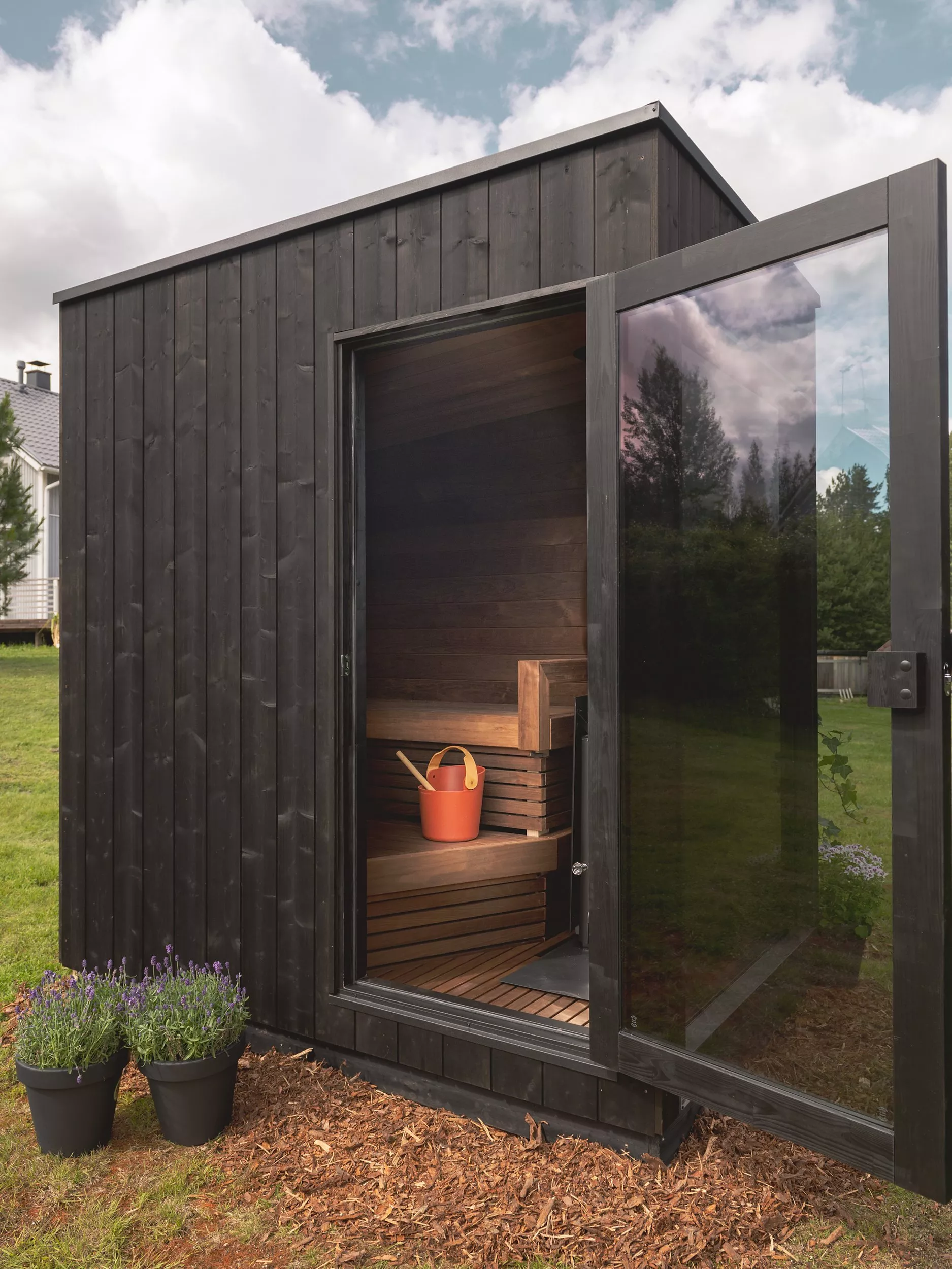 Black wooden sauna