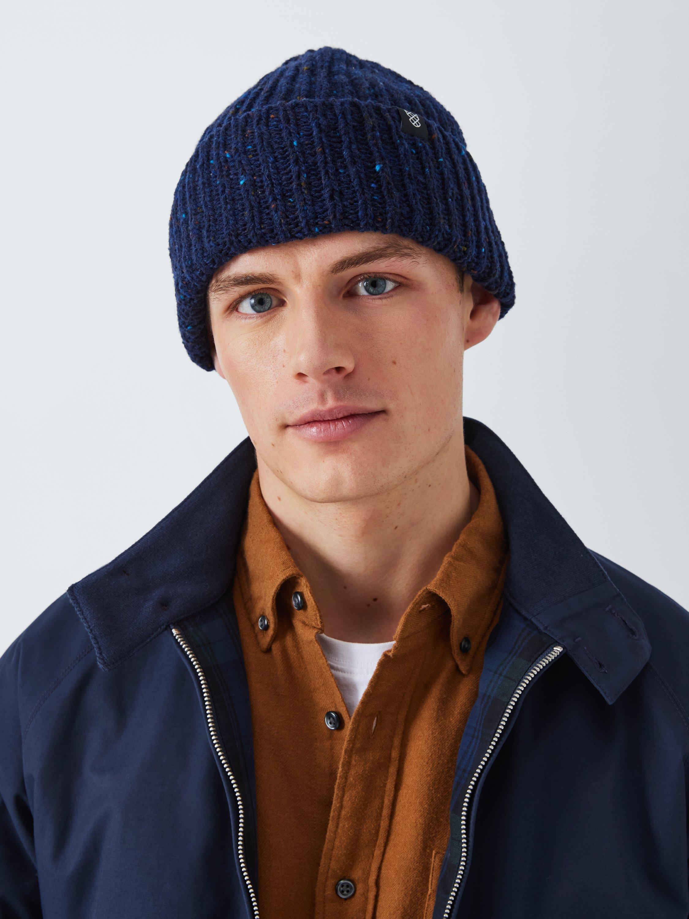 John Lewis Lambswool Beanie, Navy Donegal