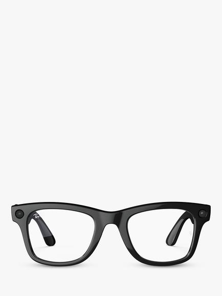 Ray-Ban Meta Wayfarer Glasses, Shiny Black, Clear Lens