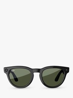 Ray-Ban Meta Headliner Glasses, Low Bridge, Shiny Black, G15 Green