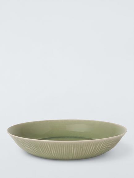 John Lewis Leckford Stoneware Pasta Bowl, 22cm, Green, Green