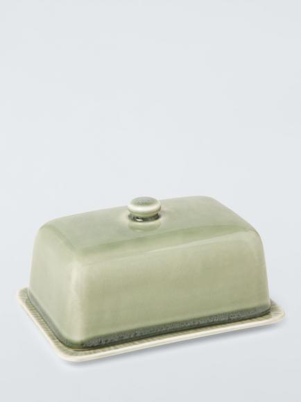 John Lewis Leckford Stoneware Butter Dish, Green, Green