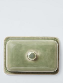 John Lewis Leckford Stoneware Butter Dish, Green - view 2, Green