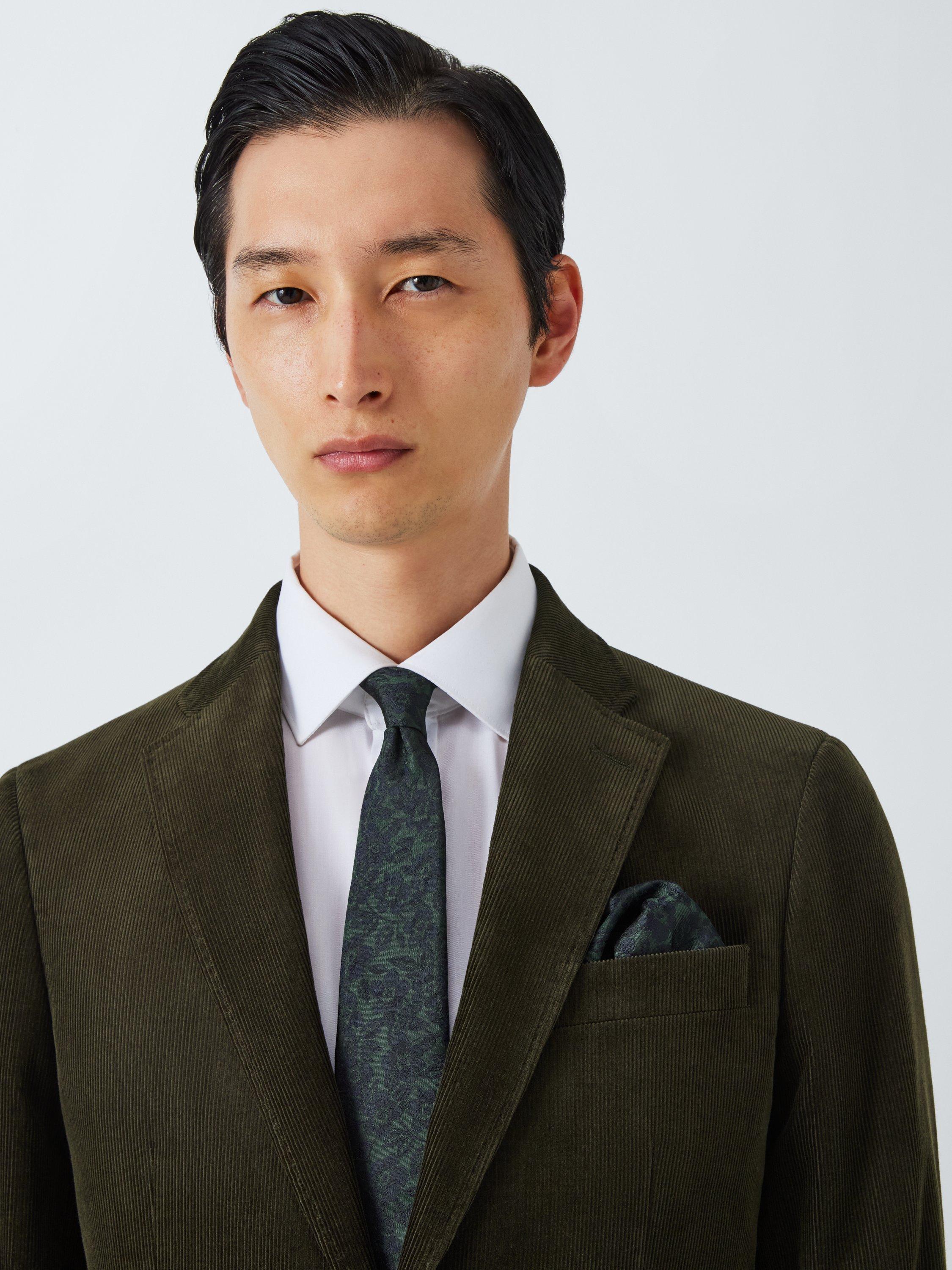 Product image 2 of 4, which shows John Lewis Silk Floral Pocket Square, Navy/Green