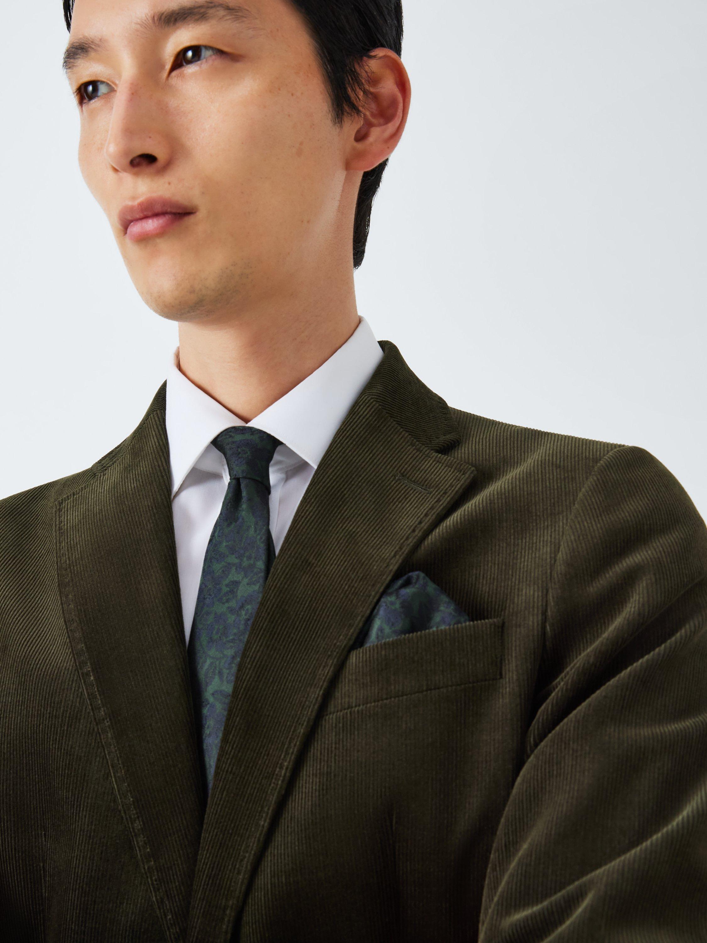 Product image 4 of 4, which shows John Lewis Silk Floral Pocket Square, Navy/Green
