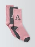 John Lewis Christmas Alphabet Organic Cotton Mix Ankle Socks, Pack of 3, Pink/Grey