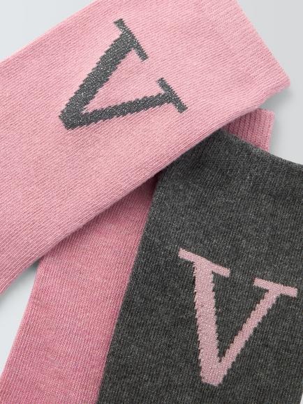 John Lewis Christmas Alphabet Organic Cotton Mix Ankle Socks, Pack of 3, Pink/Grey - view 2, Pink/Grey, V