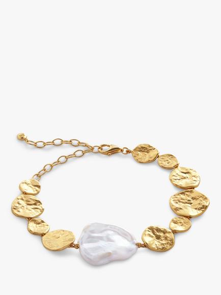 Monica Vinader Capri Gold Vermeil Keshi Pearl Disc Bracelet, Gold