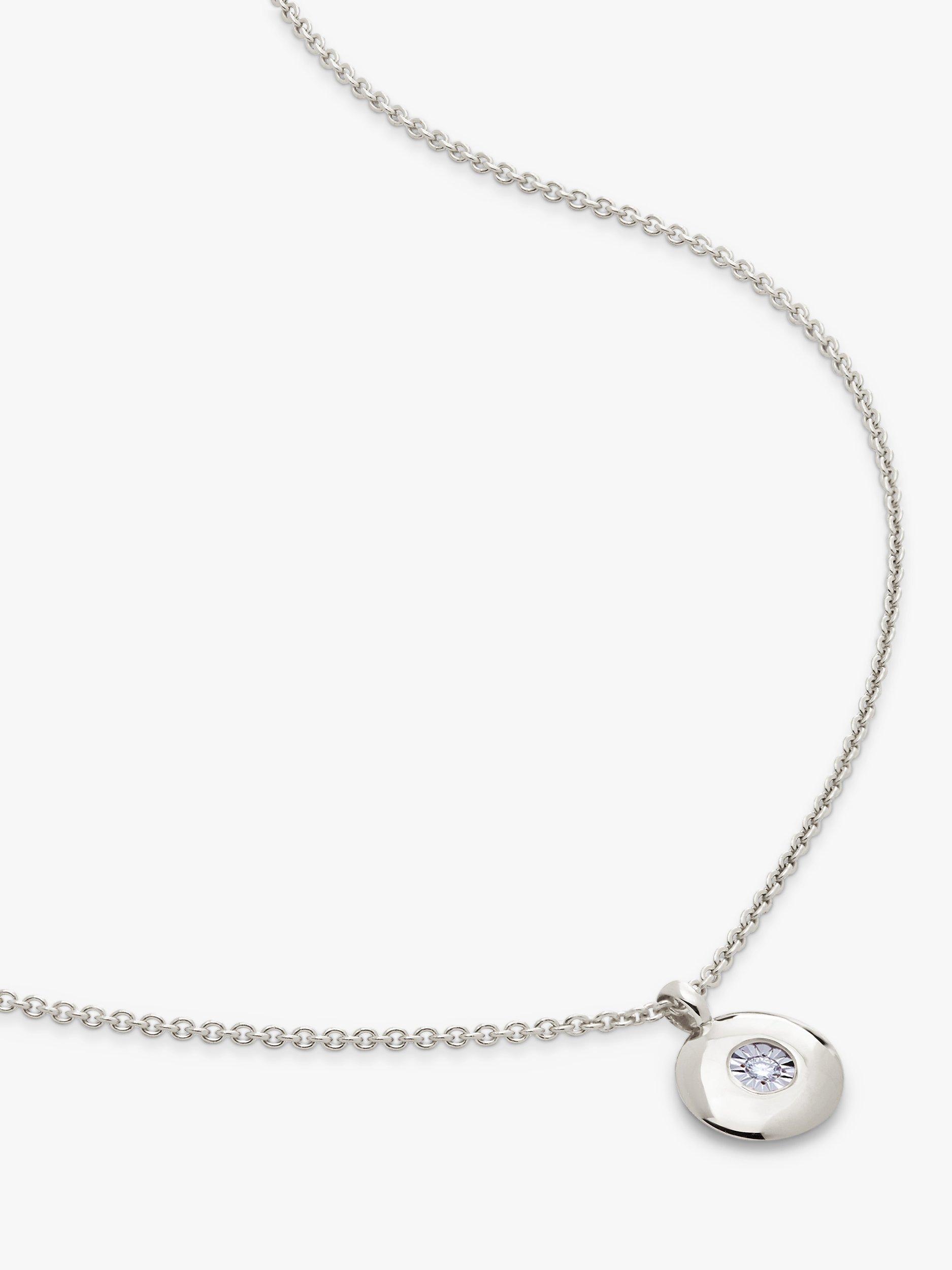Product image 1 of 4, which shows Monica Vinader Birthstone Round Pendant Necklace, April/Diamond