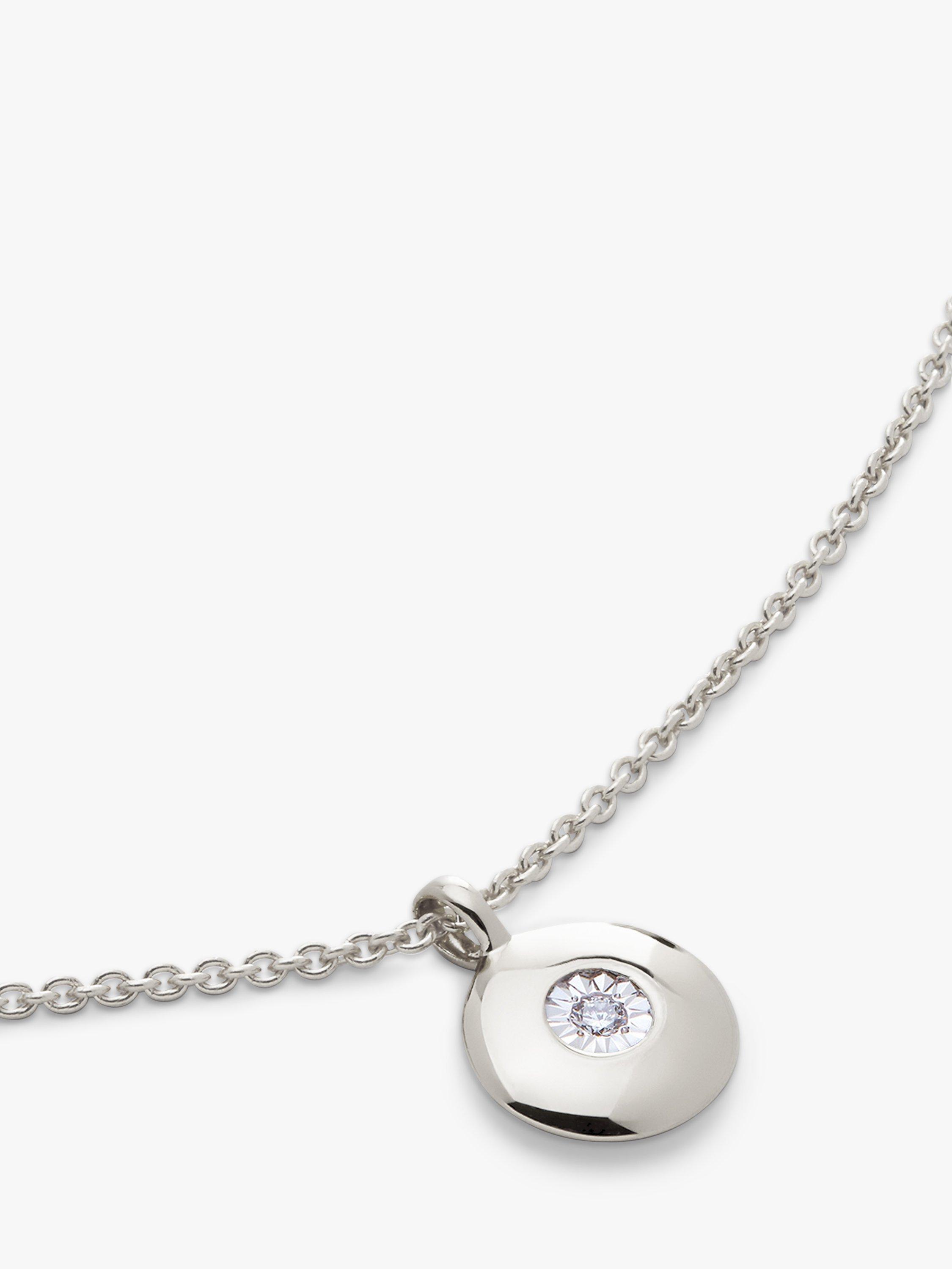 Product image 2 of 4, which shows Monica Vinader Birthstone Round Pendant Necklace, April/Diamond