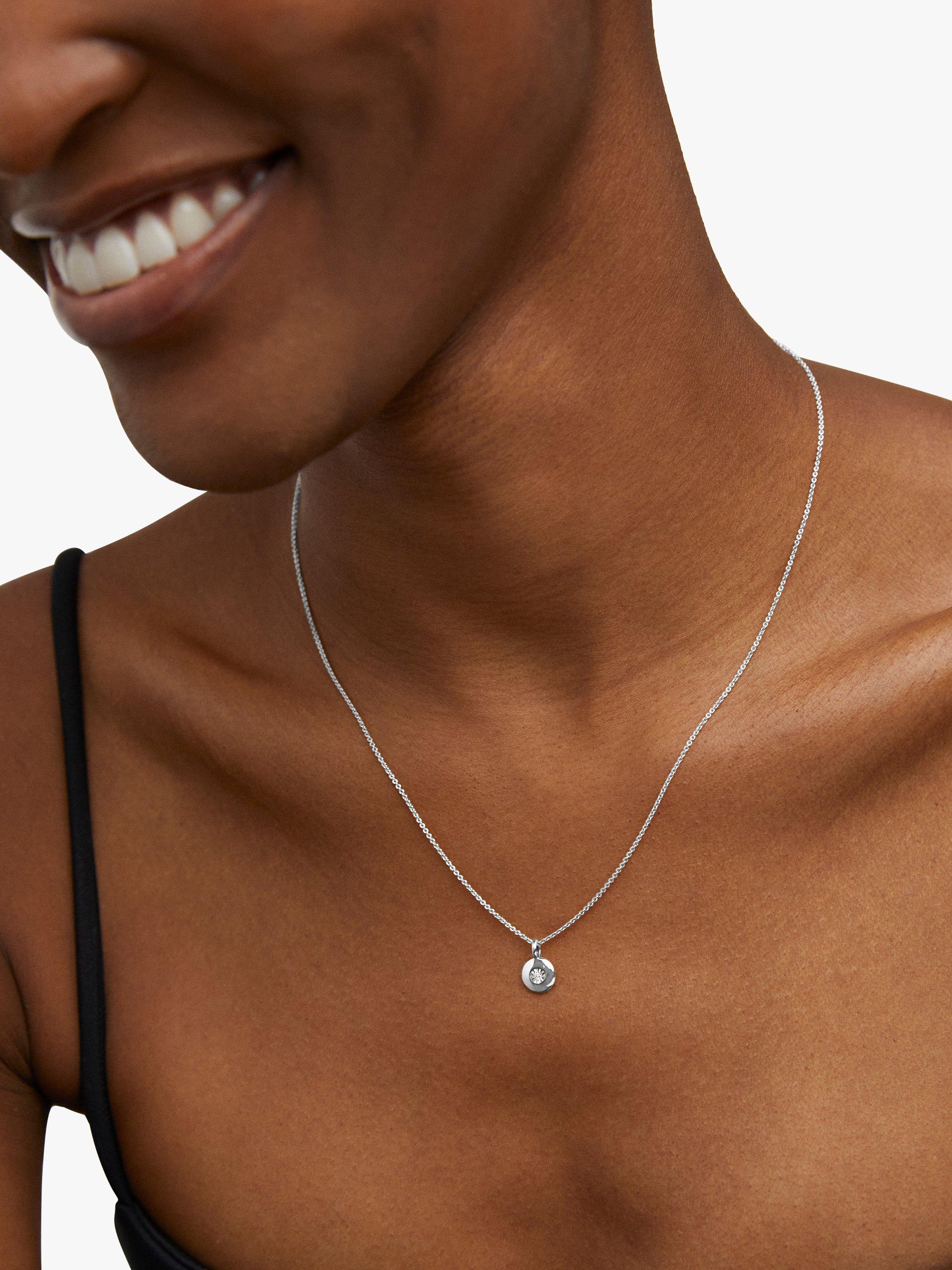 Product image 3 of 4, which shows Monica Vinader Birthstone Round Pendant Necklace, April/Diamond